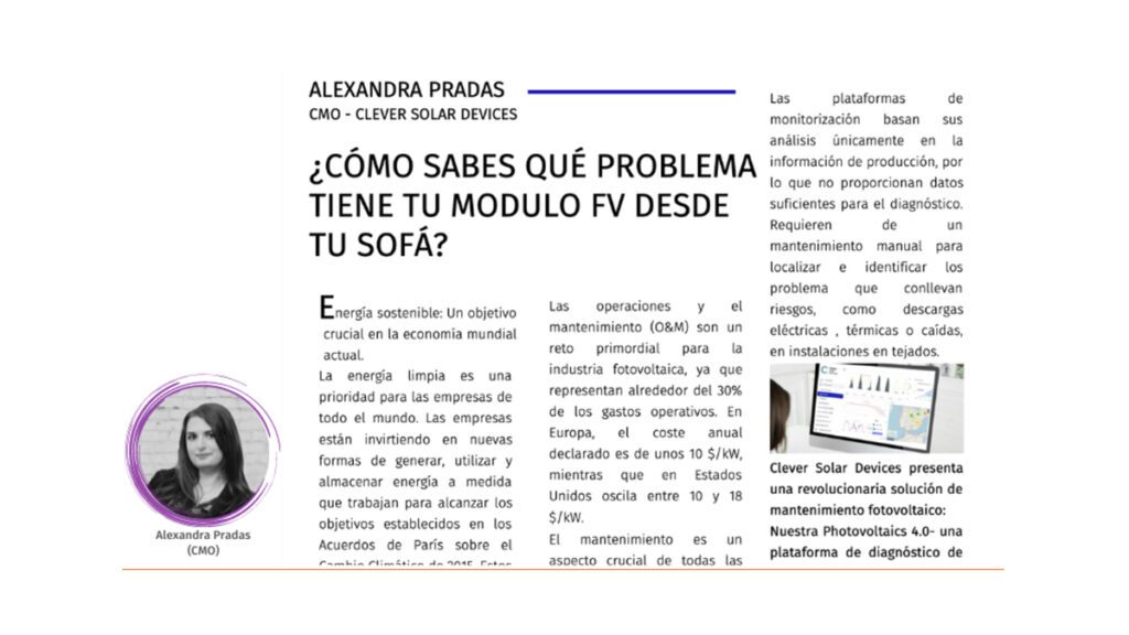 ¿Cómo sabes qué problema tiene tu módulo FV desde tu sofá? 3 Conocer problemas de tus módulos fotovoltaicos desde el sofá con Clever Solar según Alexandra Pradas
